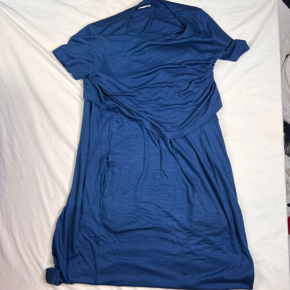 J. Jill Seaside Blue Layered Button Back Jersey Knit Dress Size M A040323